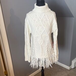 Chic White Turtleneck Sweater with Fringe